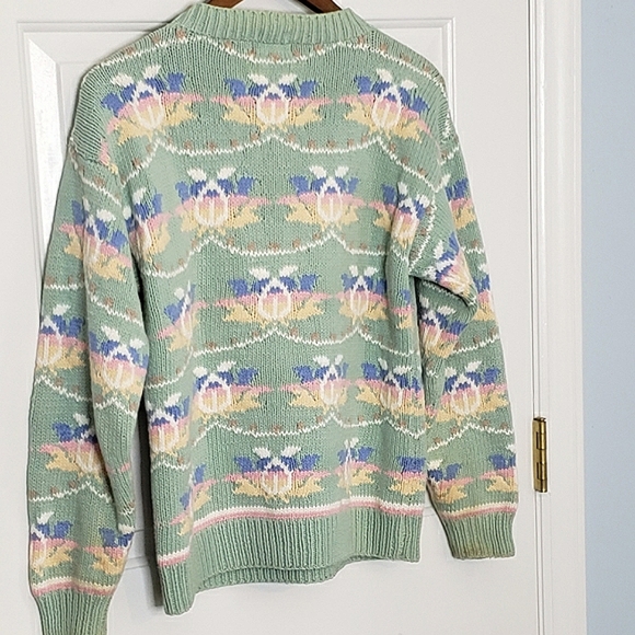 Vtg Izod Hand Knit Sweater Pastel Cottagecore Granny Core Soft Girl Easter Sprng - Picture 12 of 17